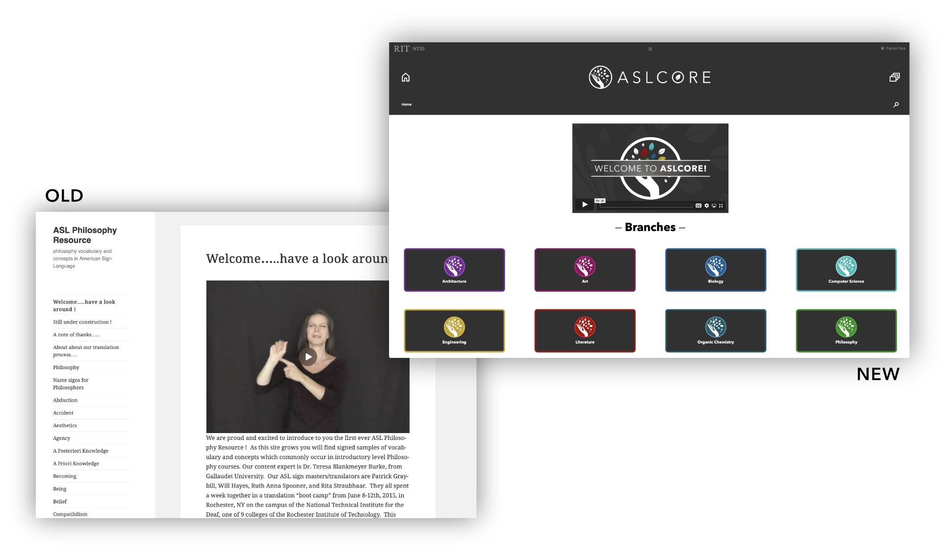 Two home screens showing the evolution from the old Wordpress blog that used to power the project, to the custom-built website that I designed and programmed.