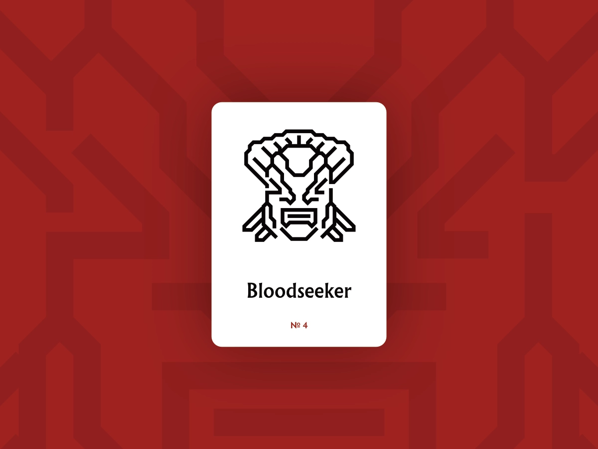 An abstract illustration of the Bloodseeker hero icon in Dota 2.