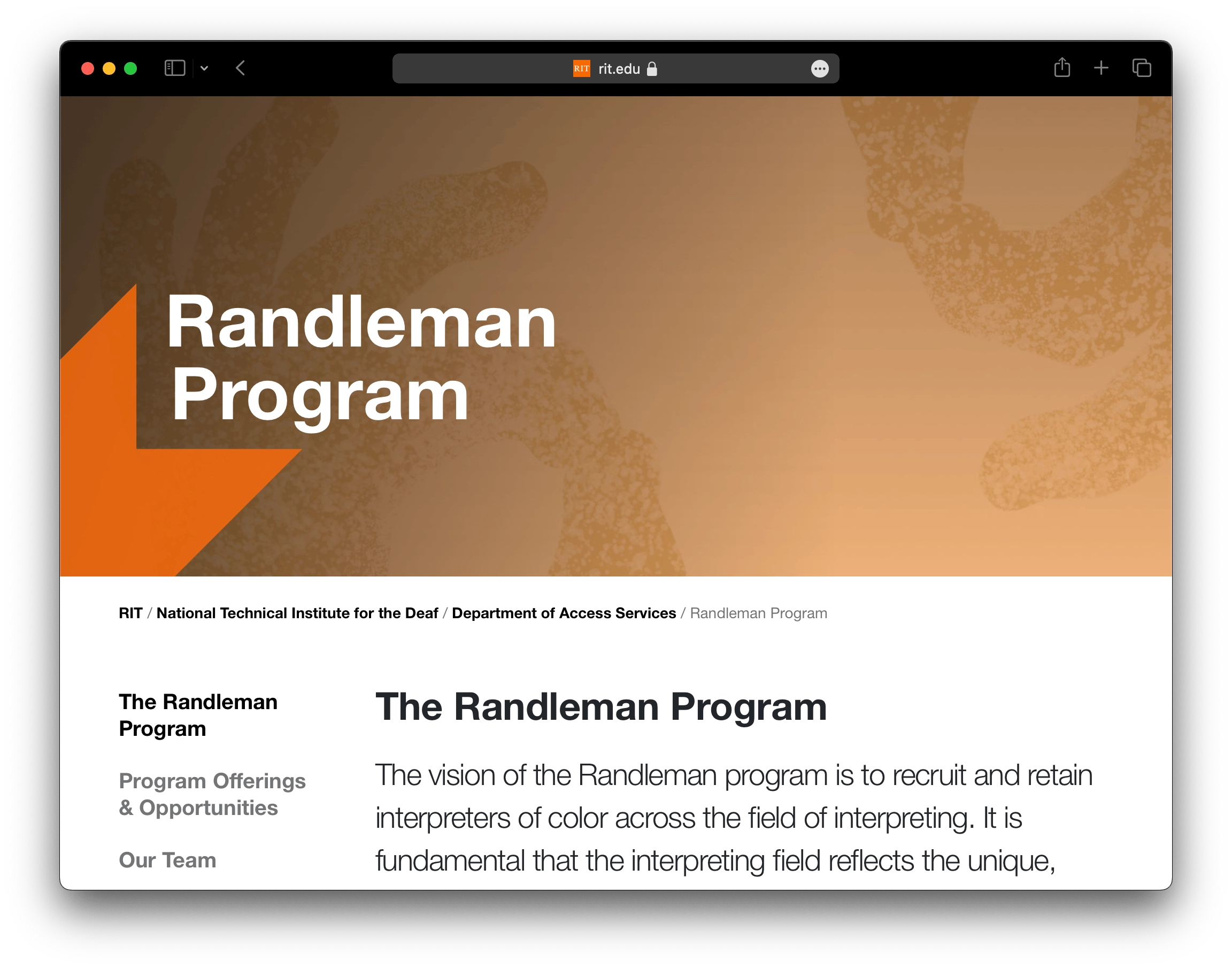 A web browser displaying the Randleman Program webpage.