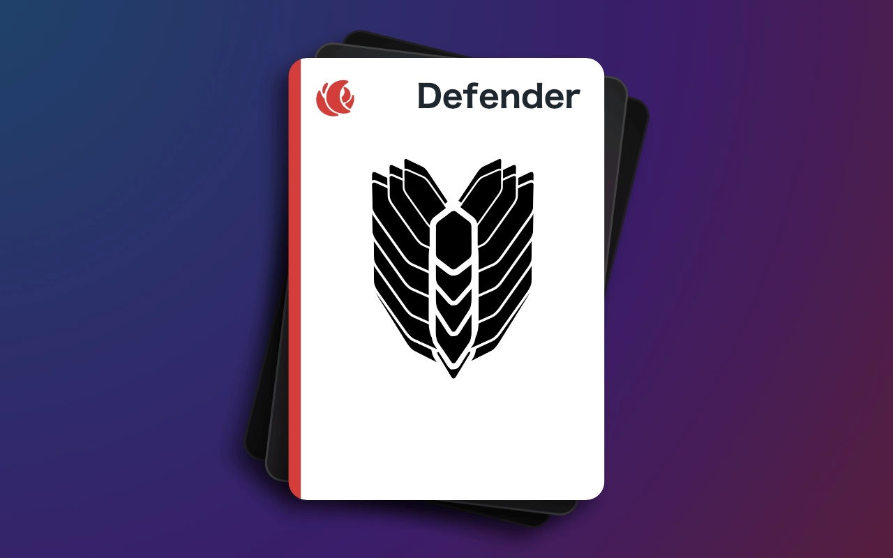 The Earth card “Defender.” A set of oblong hexagons overlap to form a sharp symmetrical shield.
