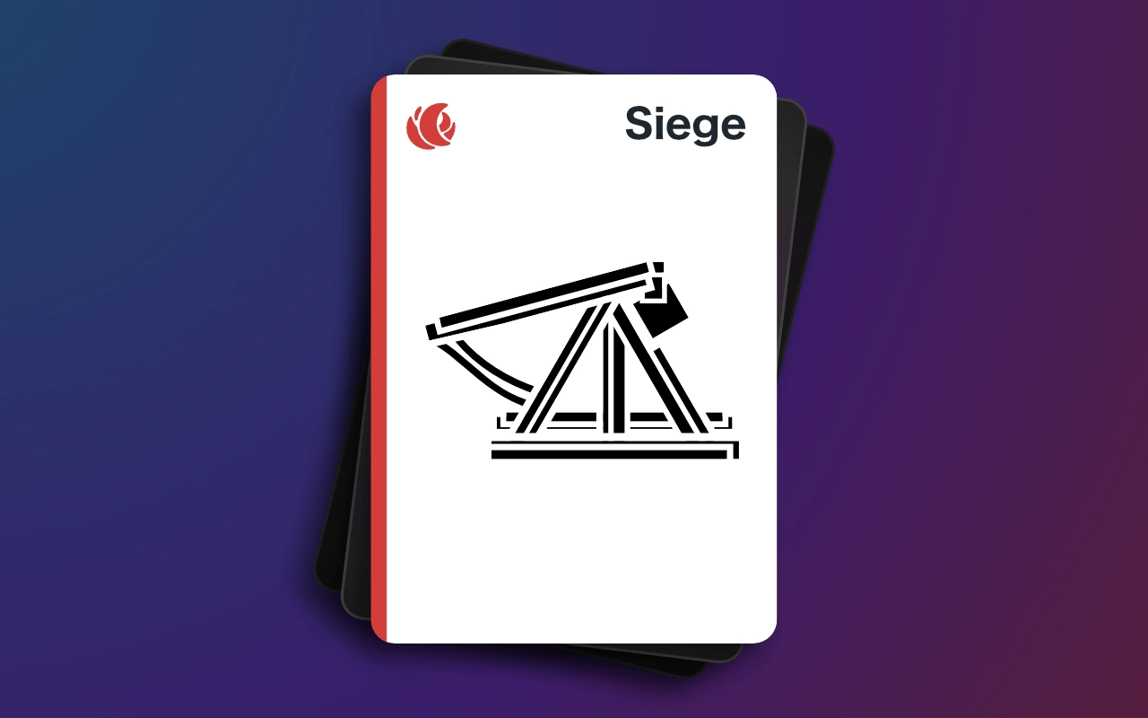 The Earth card “Siege.” A number of straight lines make up the shape of a trebuchet.