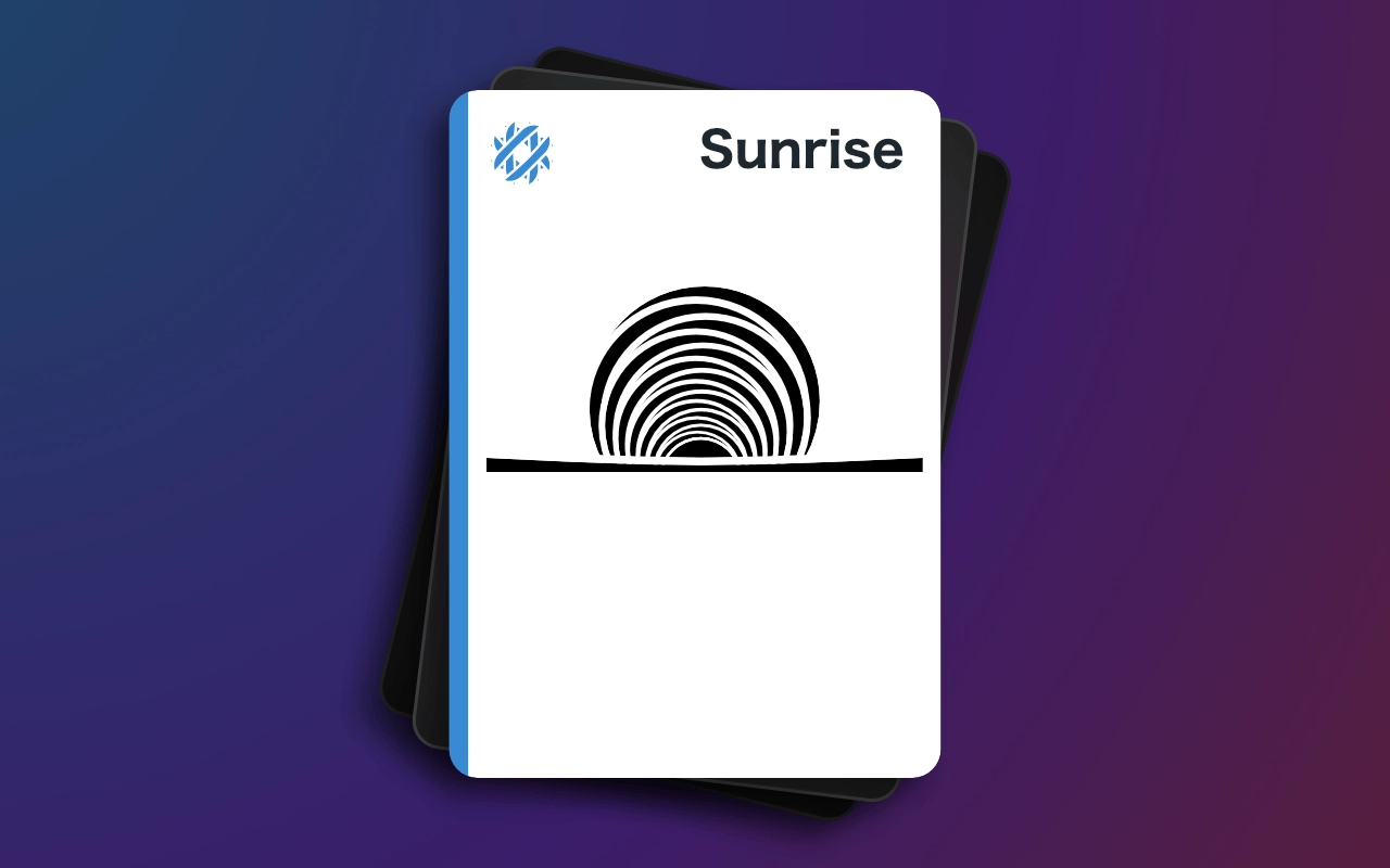 The Heaven card “Sunrise.” A horizon line tapers towards the center, with interlocking arches above it making up the form of a hypnoic sun.