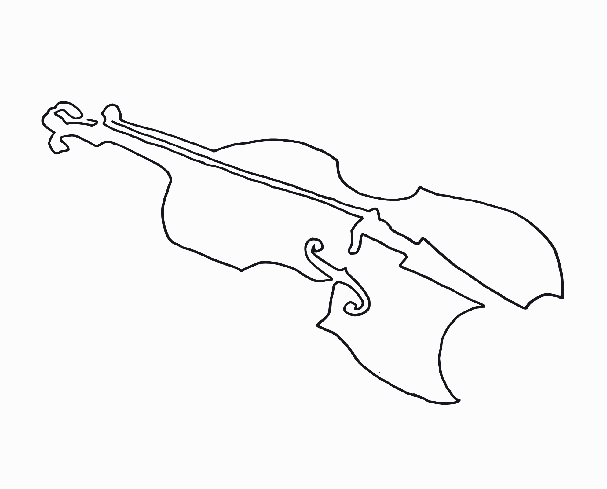 A single line wrapping along and back across itself to give the impression of a violin.