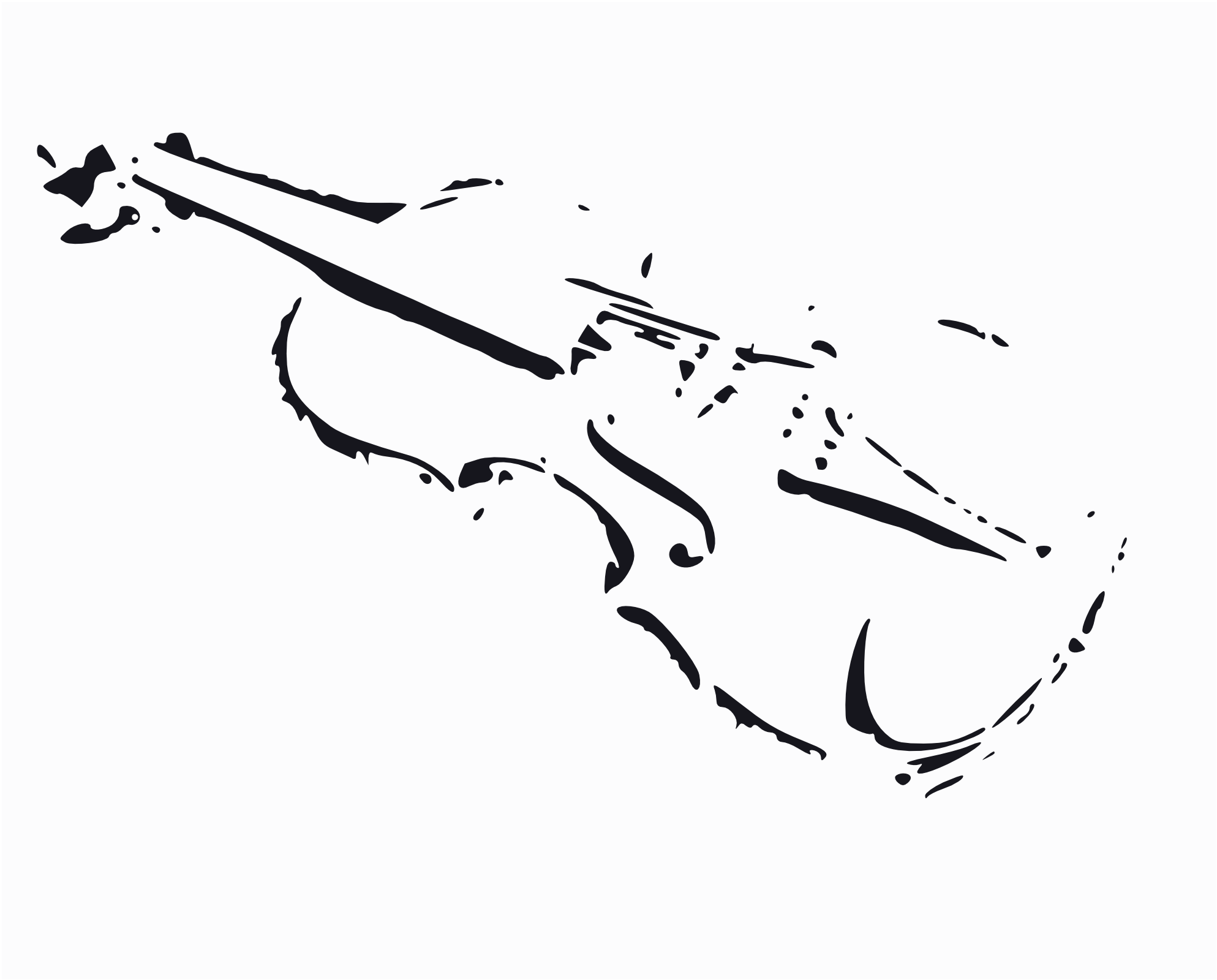 Rough broken line segments and dots, reminiscent of a violin that is buried in the deep sea.