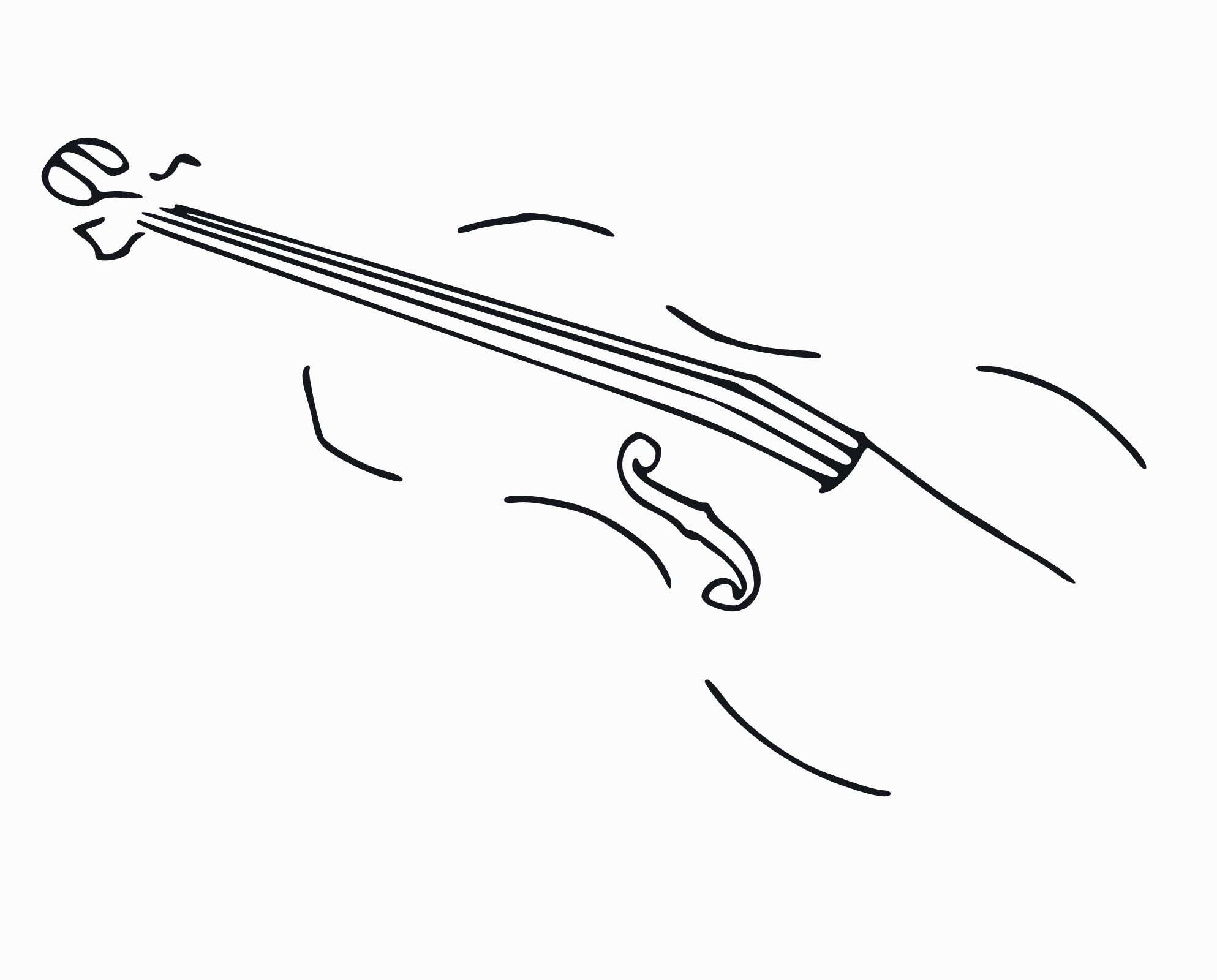 Short minimal line segments reflecting the essential shape of a violin with no extraneous detail.