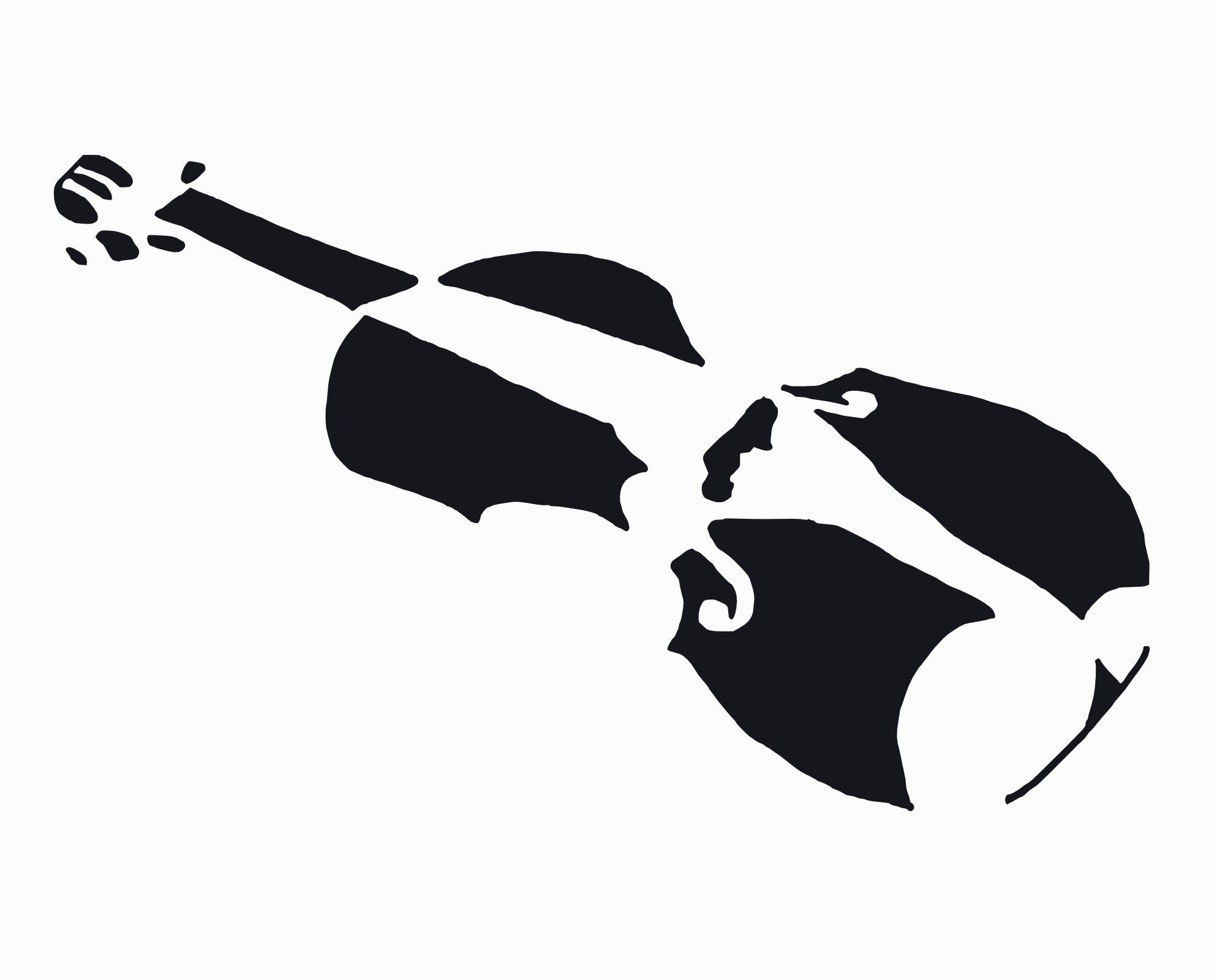 Rough organic shapes depicting the bridge and key planes of a violin.