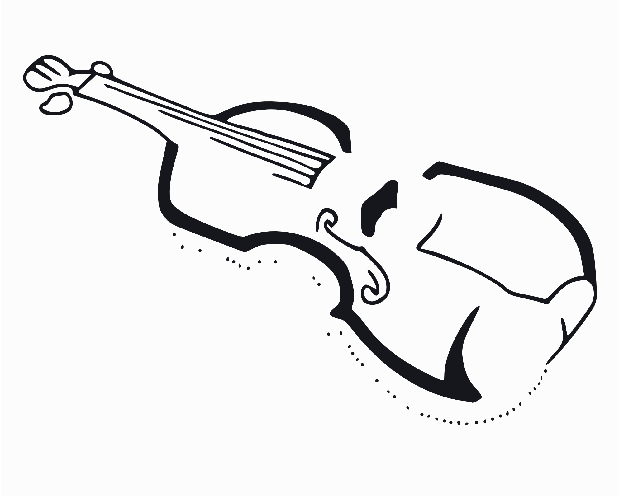 A dynamic mix of line weights, shapes, and dots making up the shape of a violin.